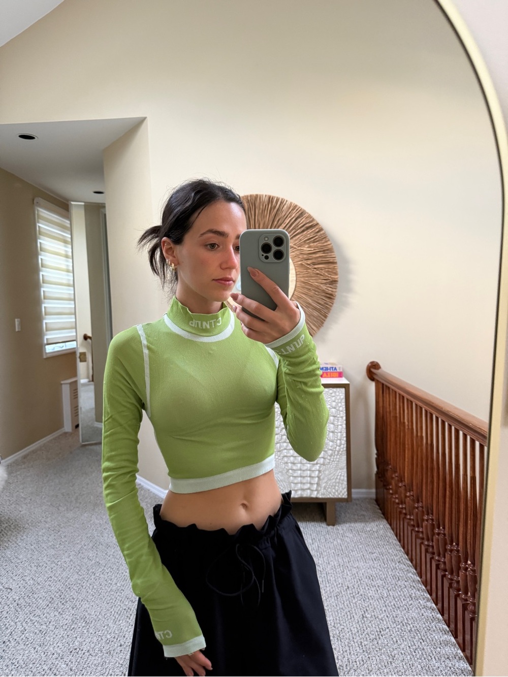 Heron Preston Lime Green Cropped Long-Sleeve Mock Neck Top